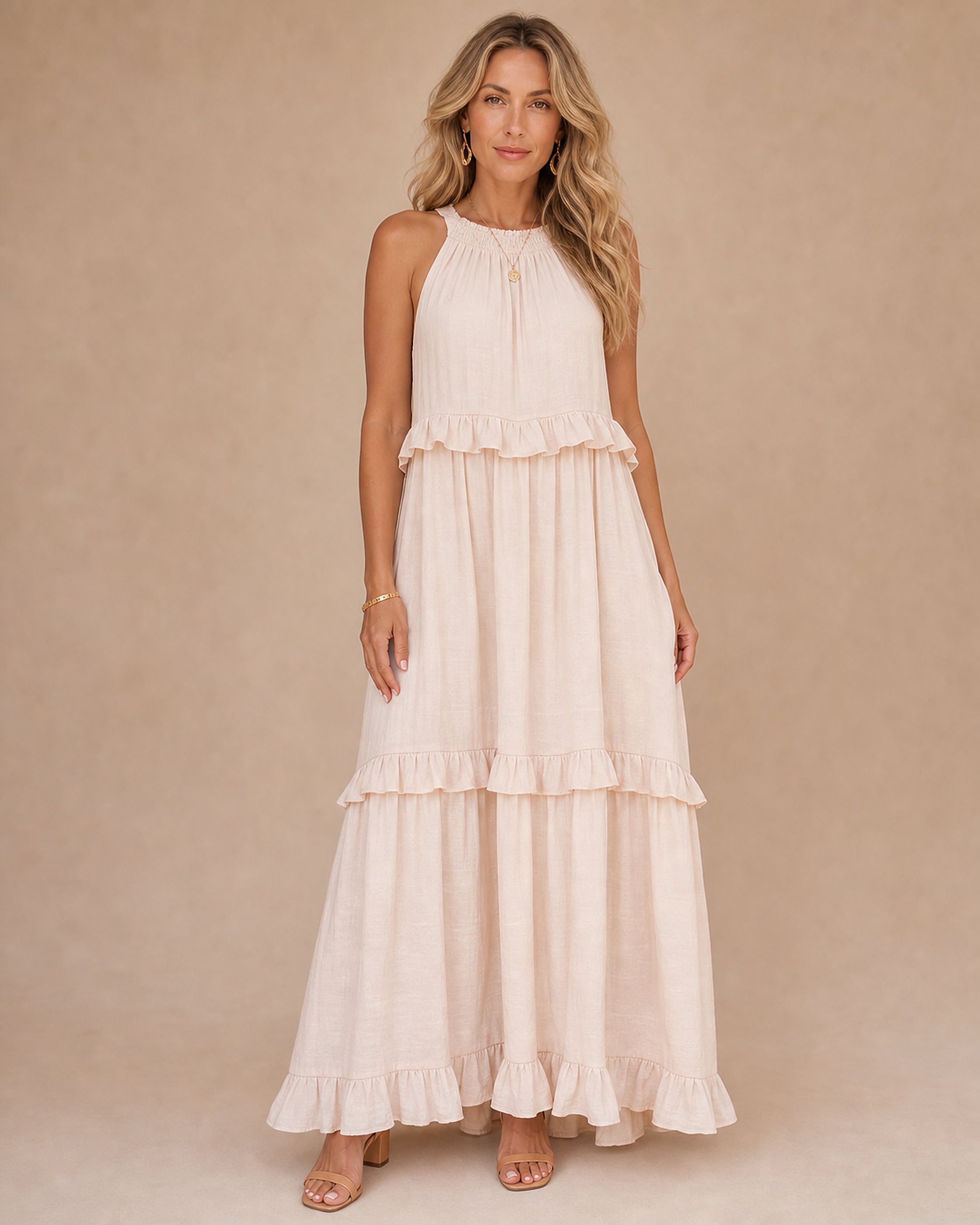 Sorina rochie maxi caise - vedere fata in studio