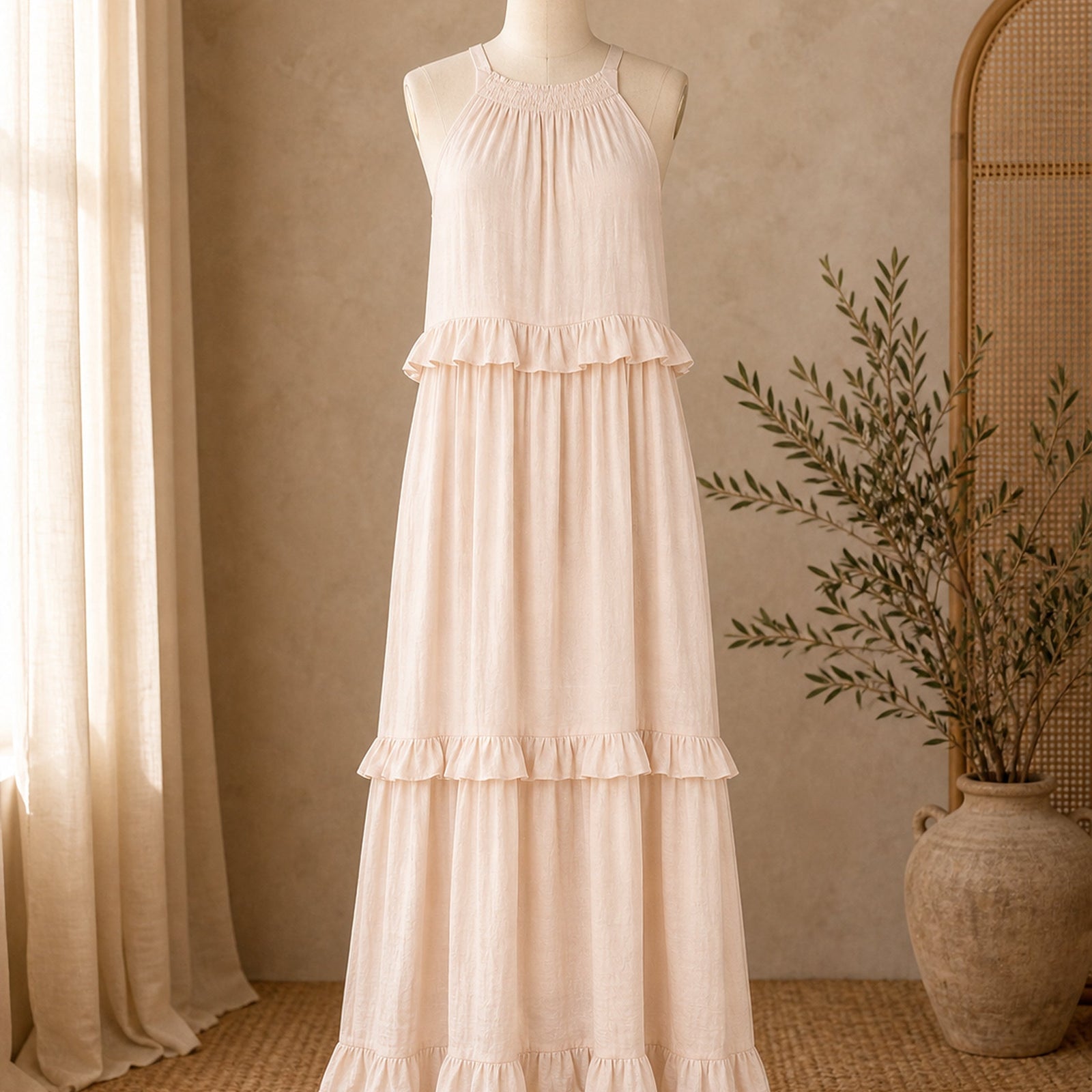 Sorina rochie maxi caise - prezentare pe manechin