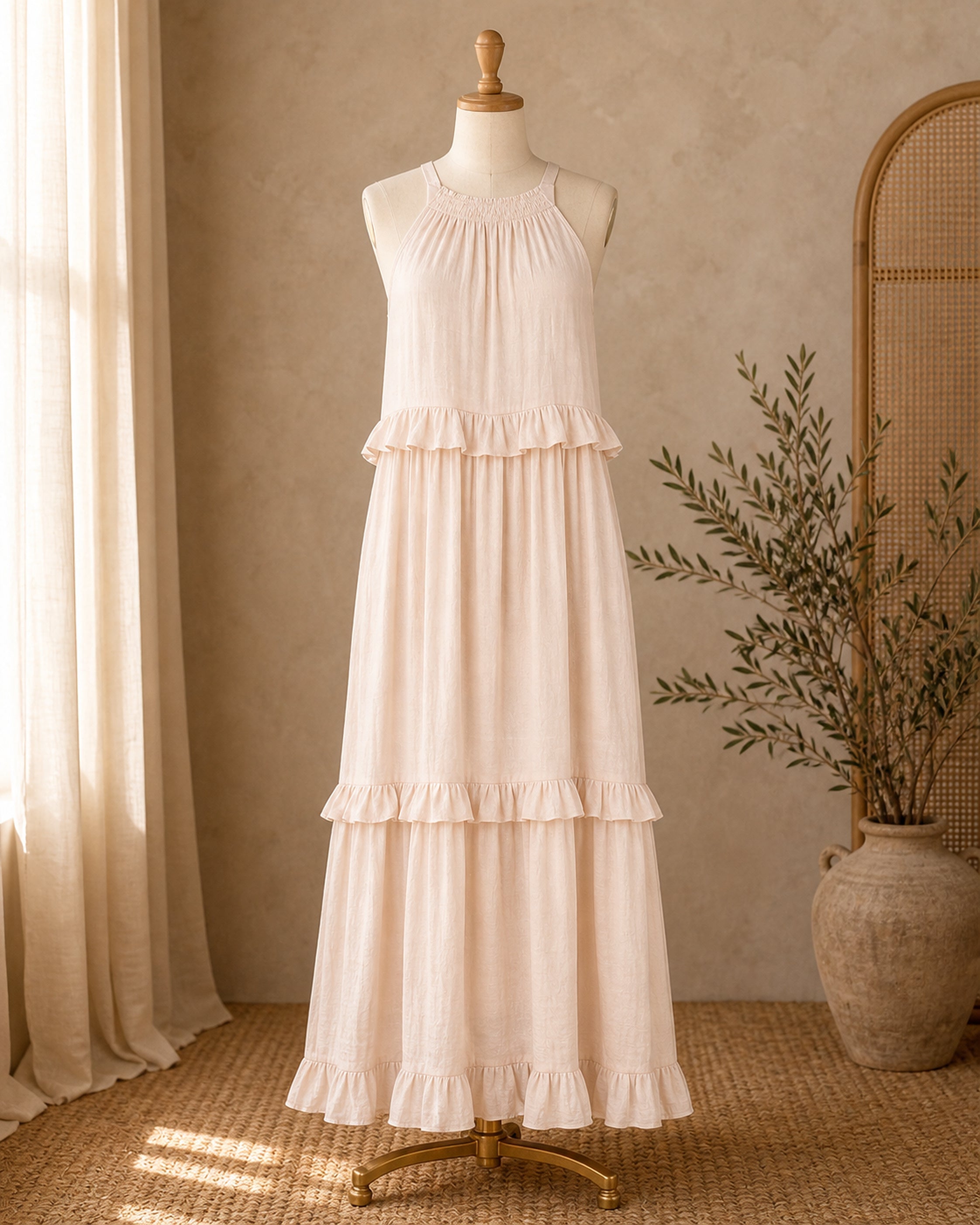 Sorina rochie maxi caise - prezentare pe manechin