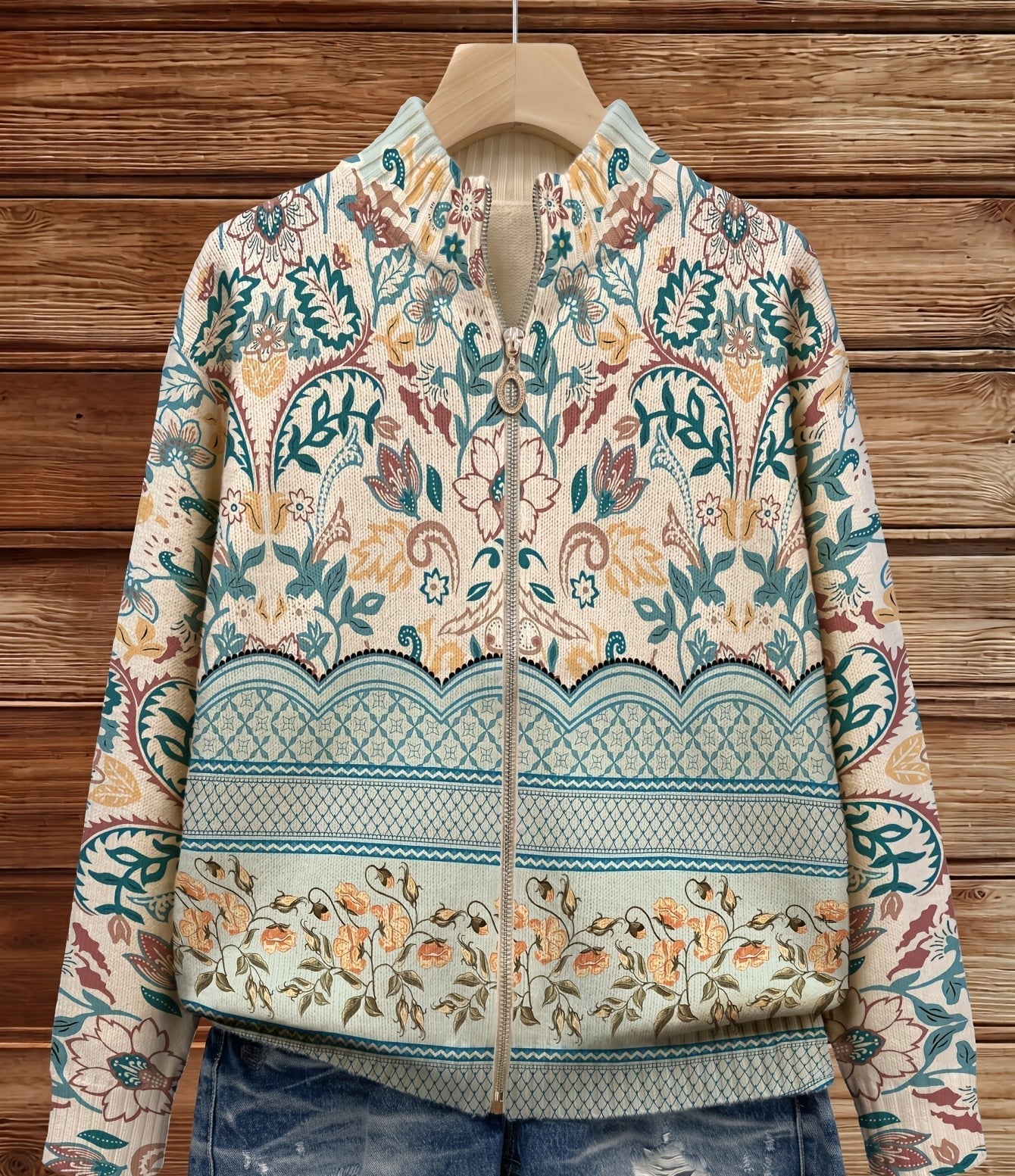 Sybilla | Damen lang-sleeve Cardigan mit floral pattern und stand-up collar – Bild 2