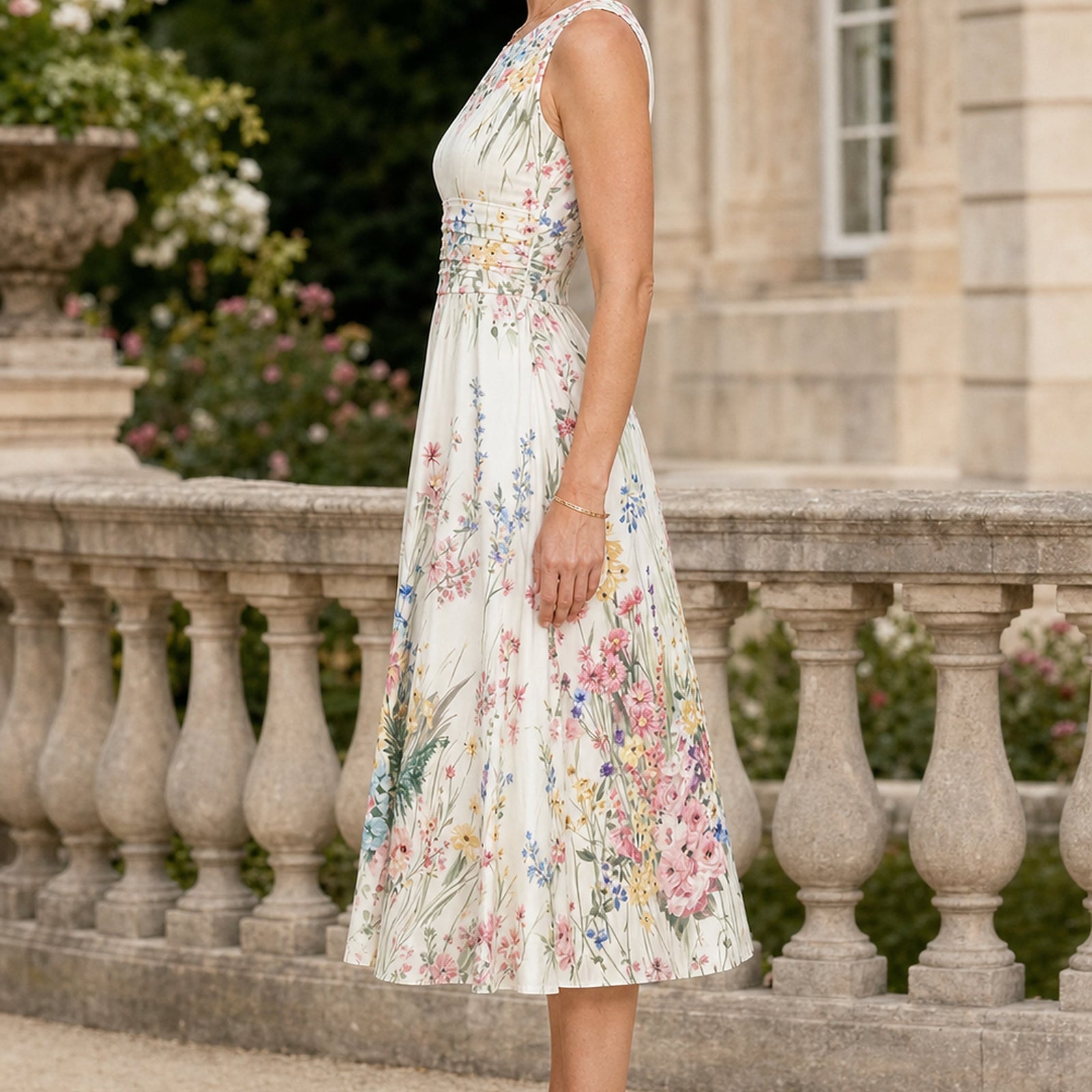 Tatiana rochie midi florală - vedere laterală