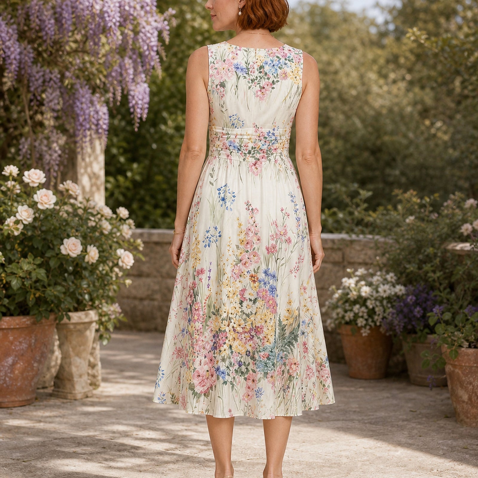 Tatiana rochie midi florală - vedere din spate