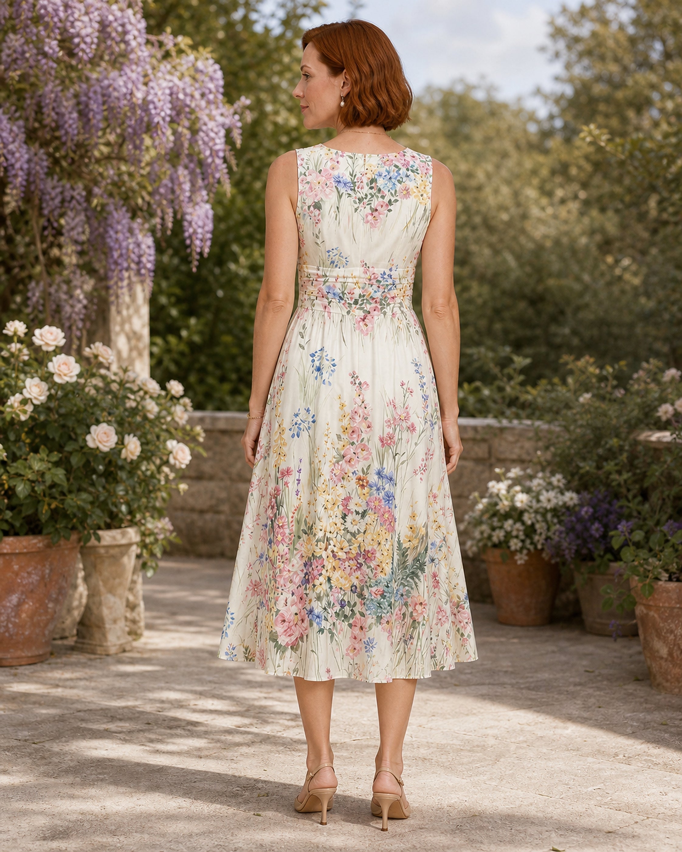 Tatiana rochie midi florală - vedere din spate