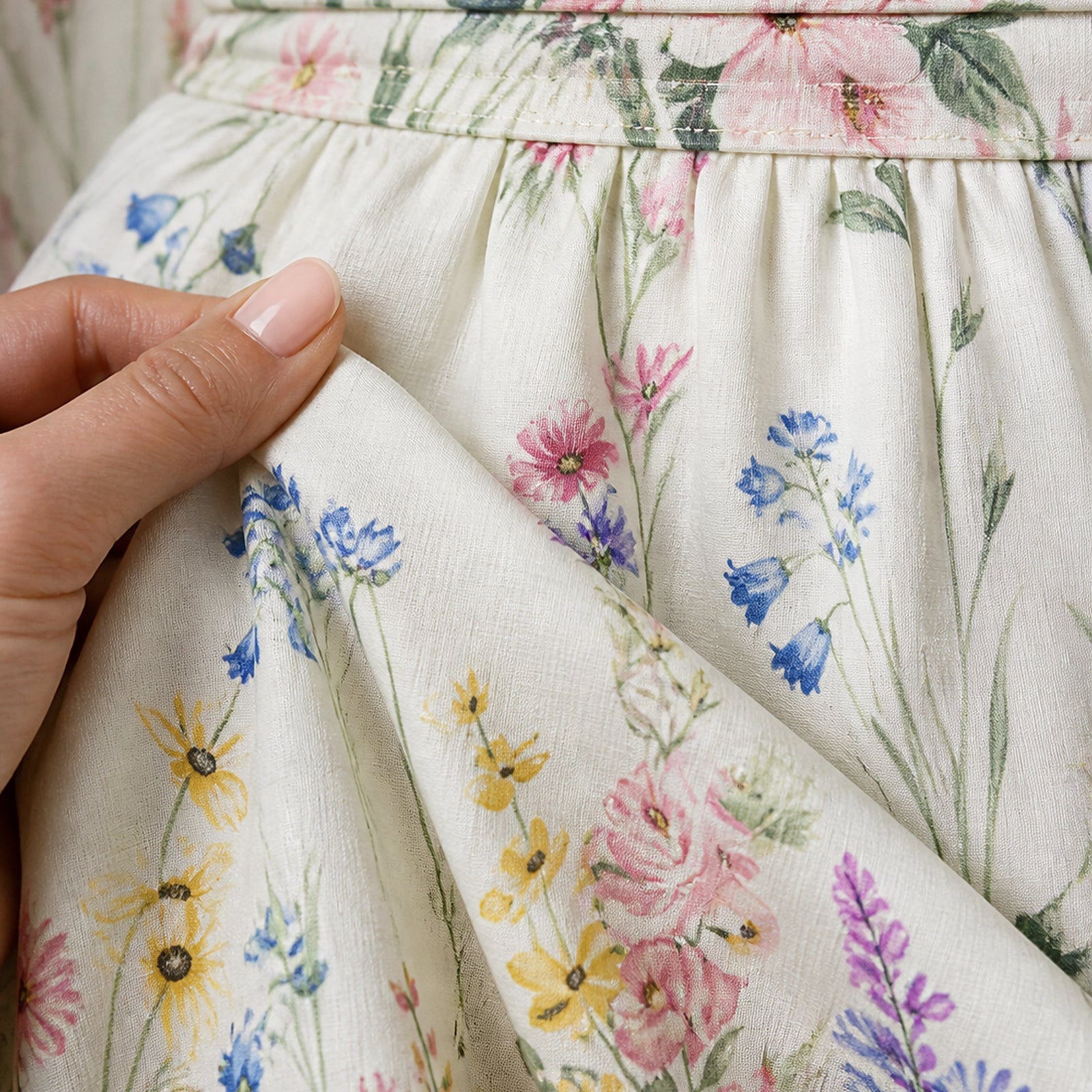 Tatiana rochie midi florală - detaliu țesătură