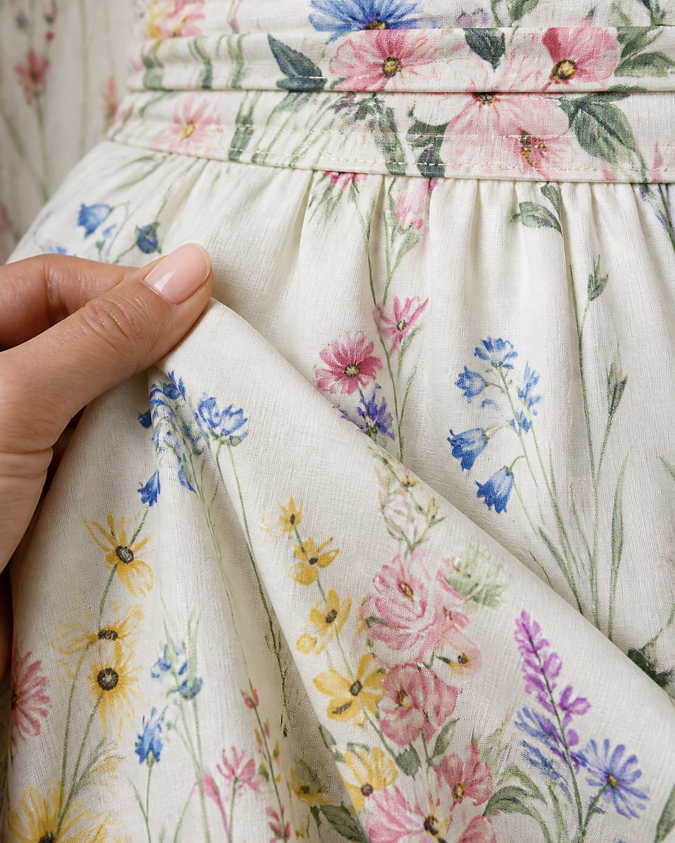 Tatiana rochie midi florală - detaliu țesătură