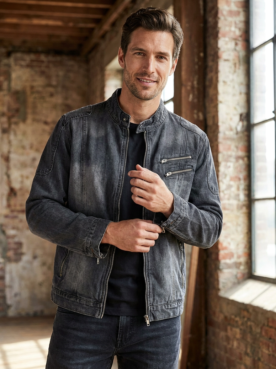 Vintage-Herrenjacke mit Reißverschluss – Produktansicht 2