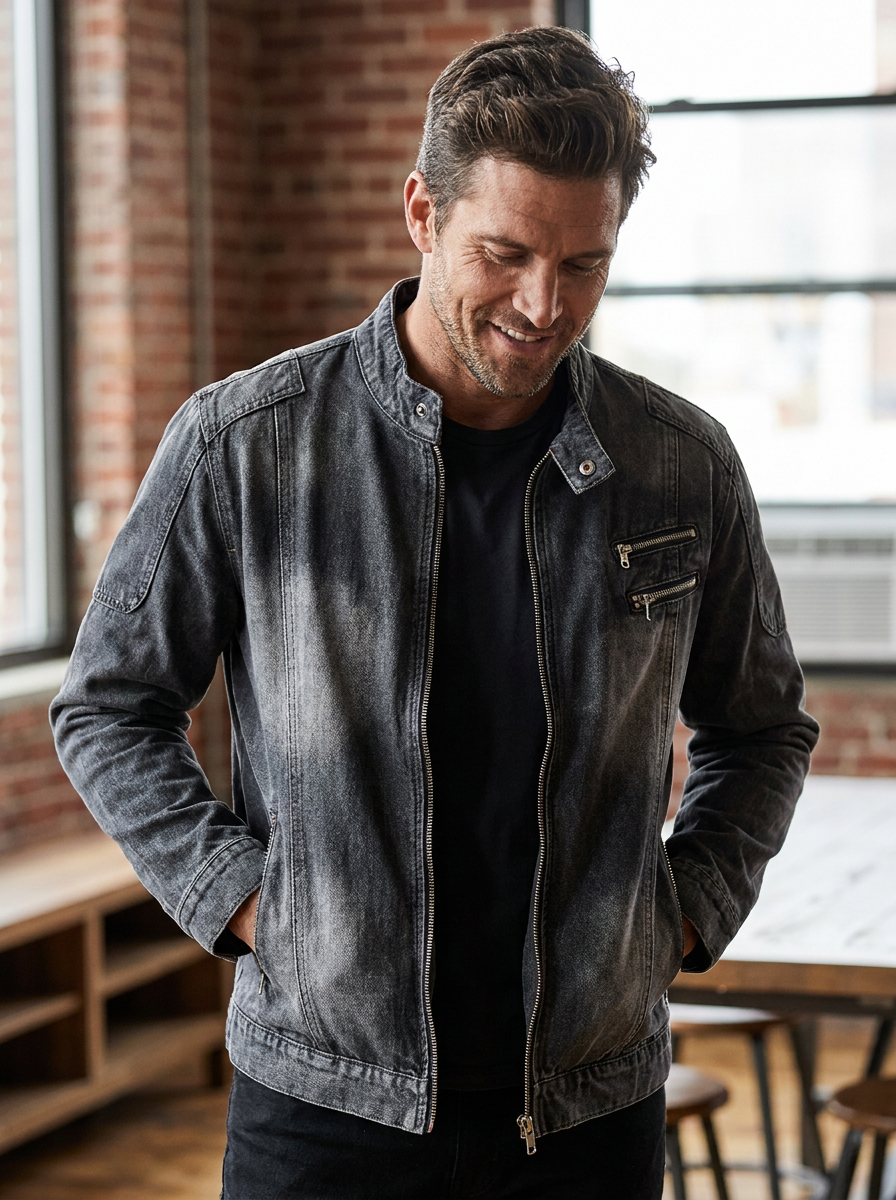 Vintage-Herrenjacke mit Reißverschluss – Produktansicht 4