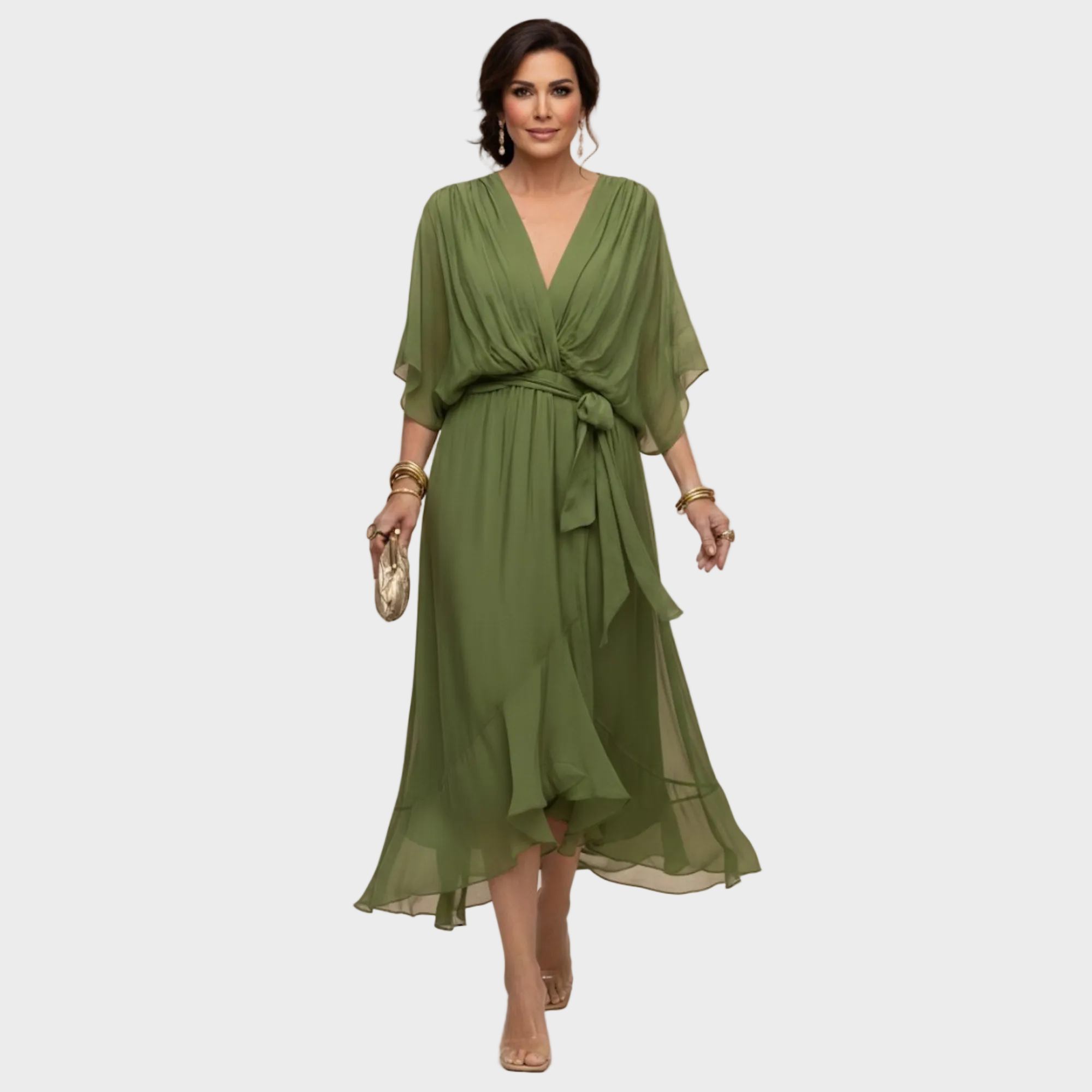 Monica Chiffonkleid mit V-Ausschnitt – Ansicht 01