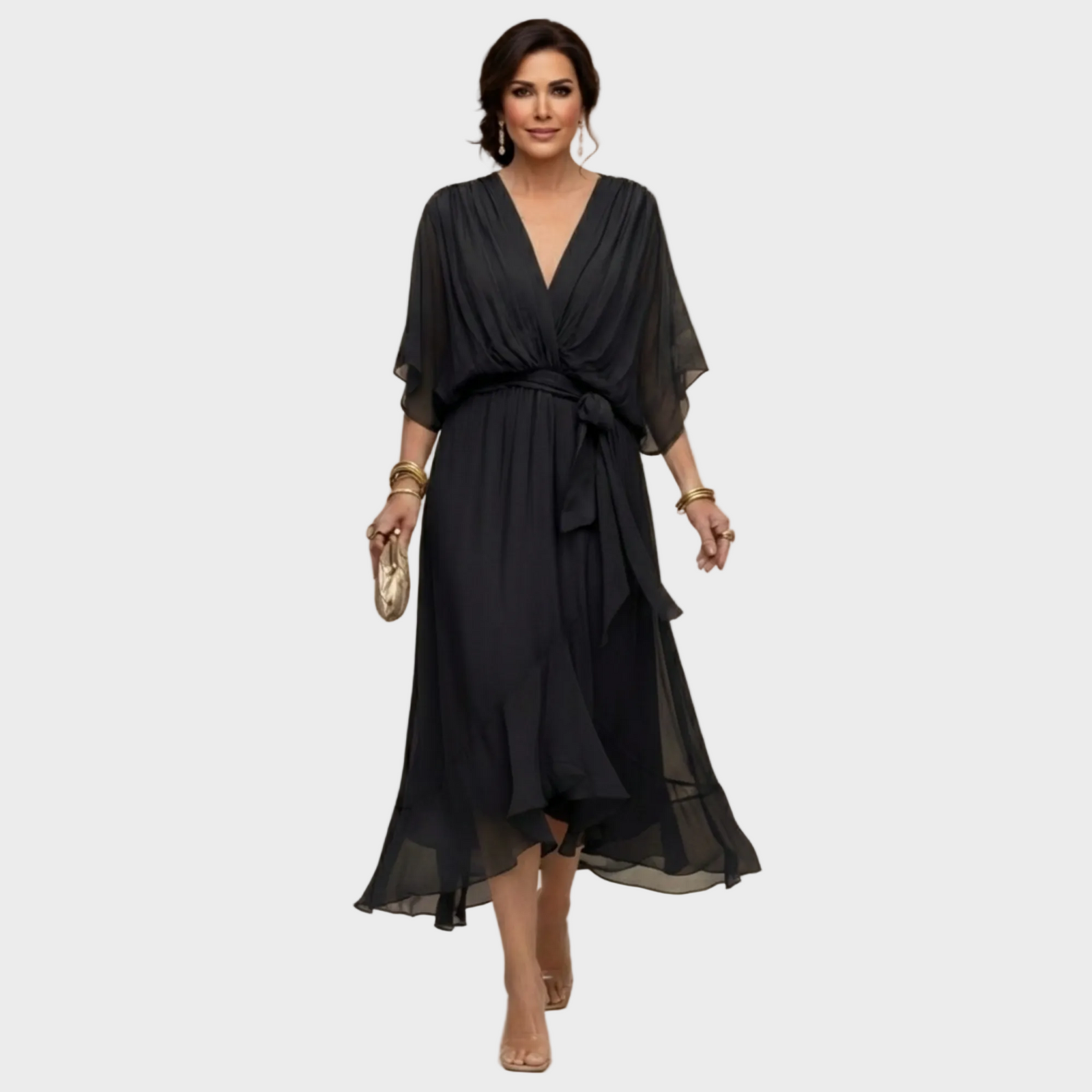 Monica Chiffonkleid mit V-Ausschnitt – Ansicht 02
