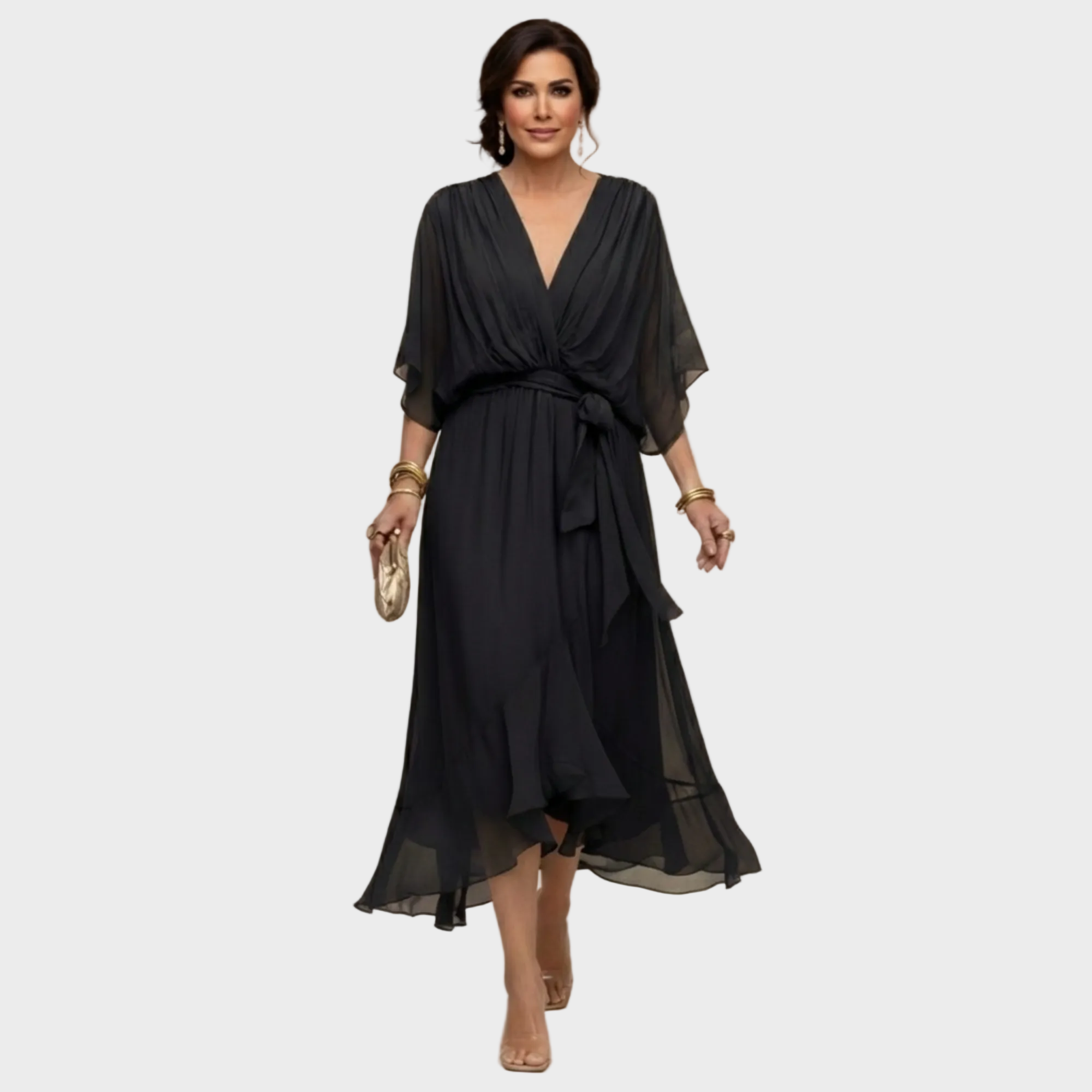 Monica Chiffonkleid mit V-Ausschnitt – Ansicht 02