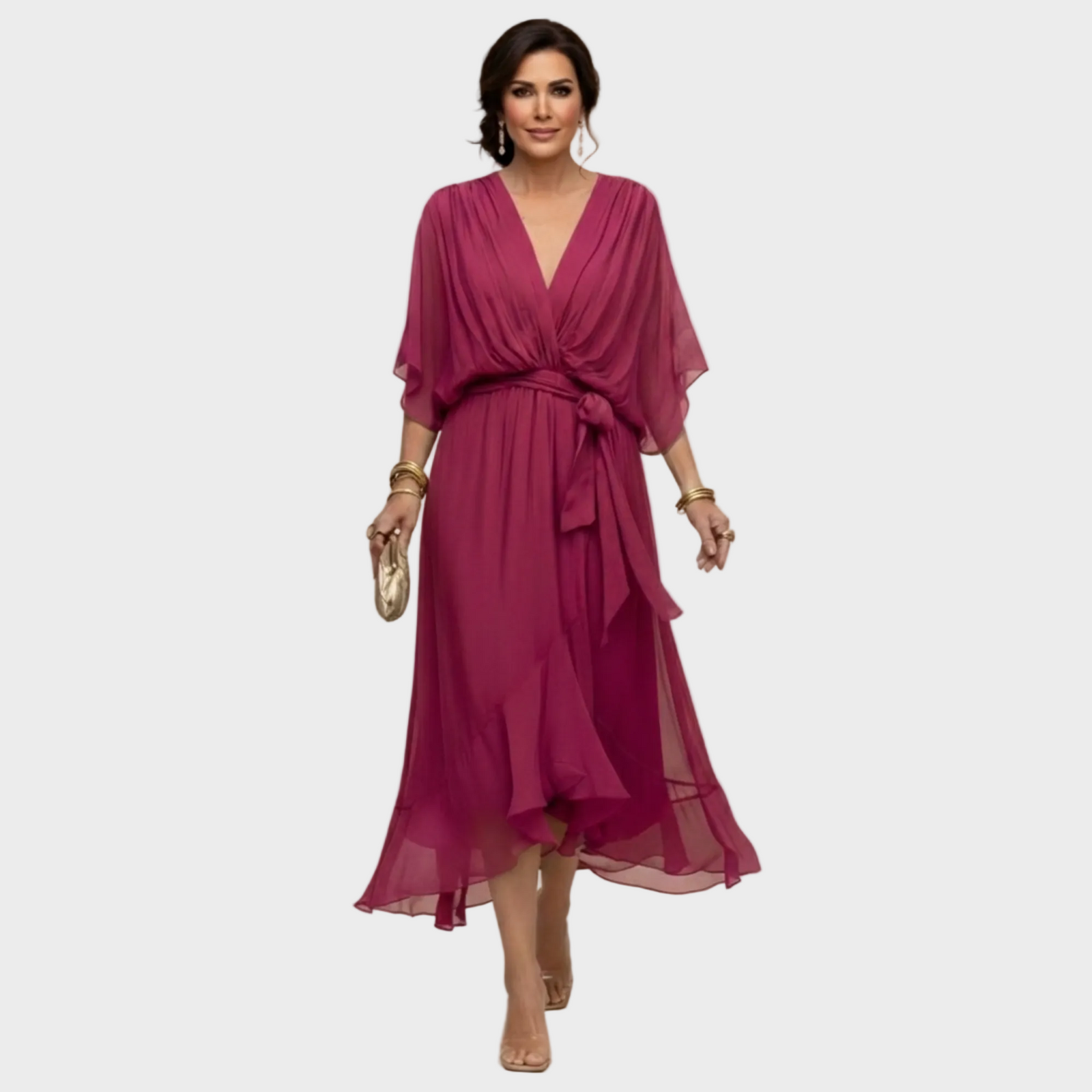 Monica Chiffonkleid mit V-Ausschnitt – Ansicht 04