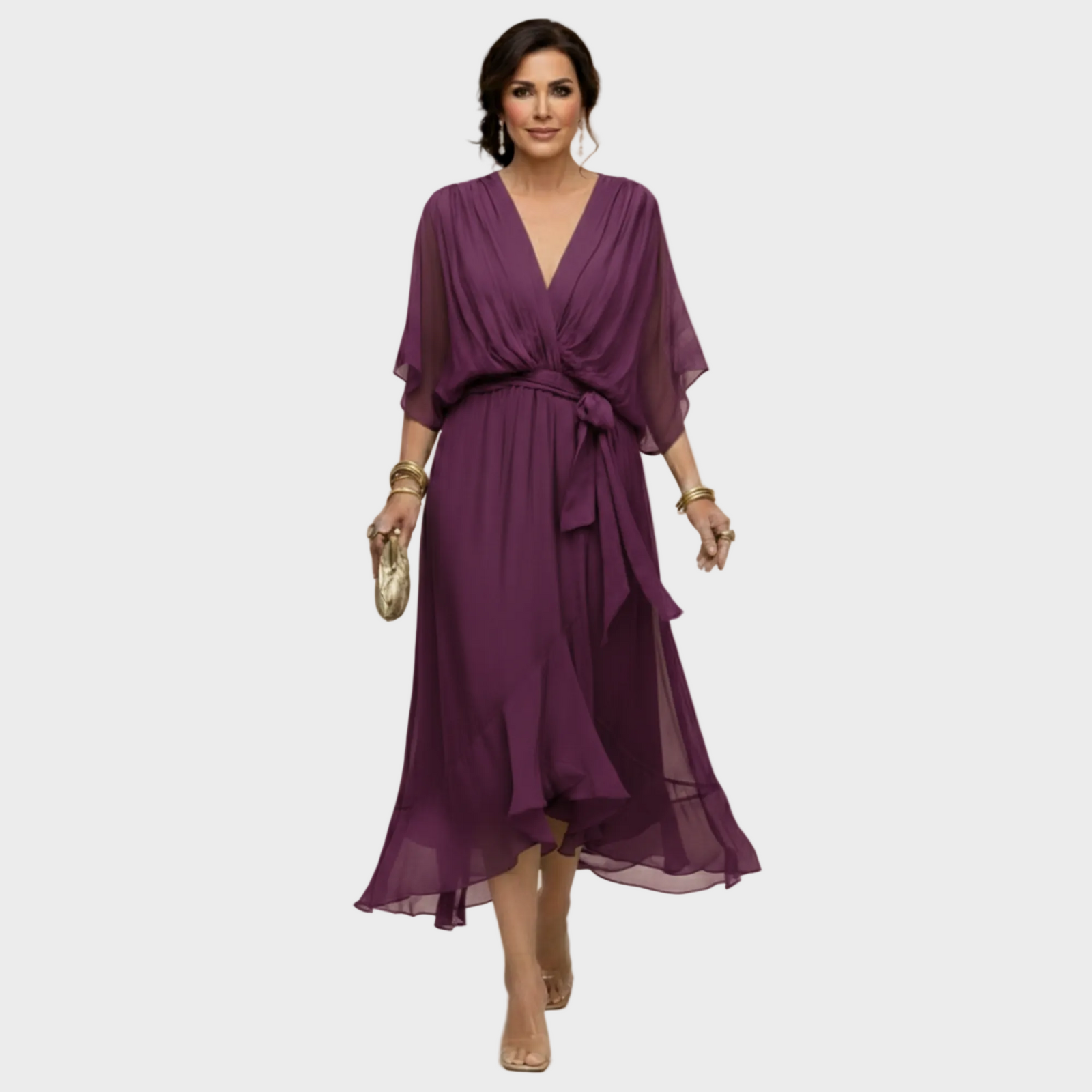 Monica Chiffonkleid mit V-Ausschnitt – Ansicht 09