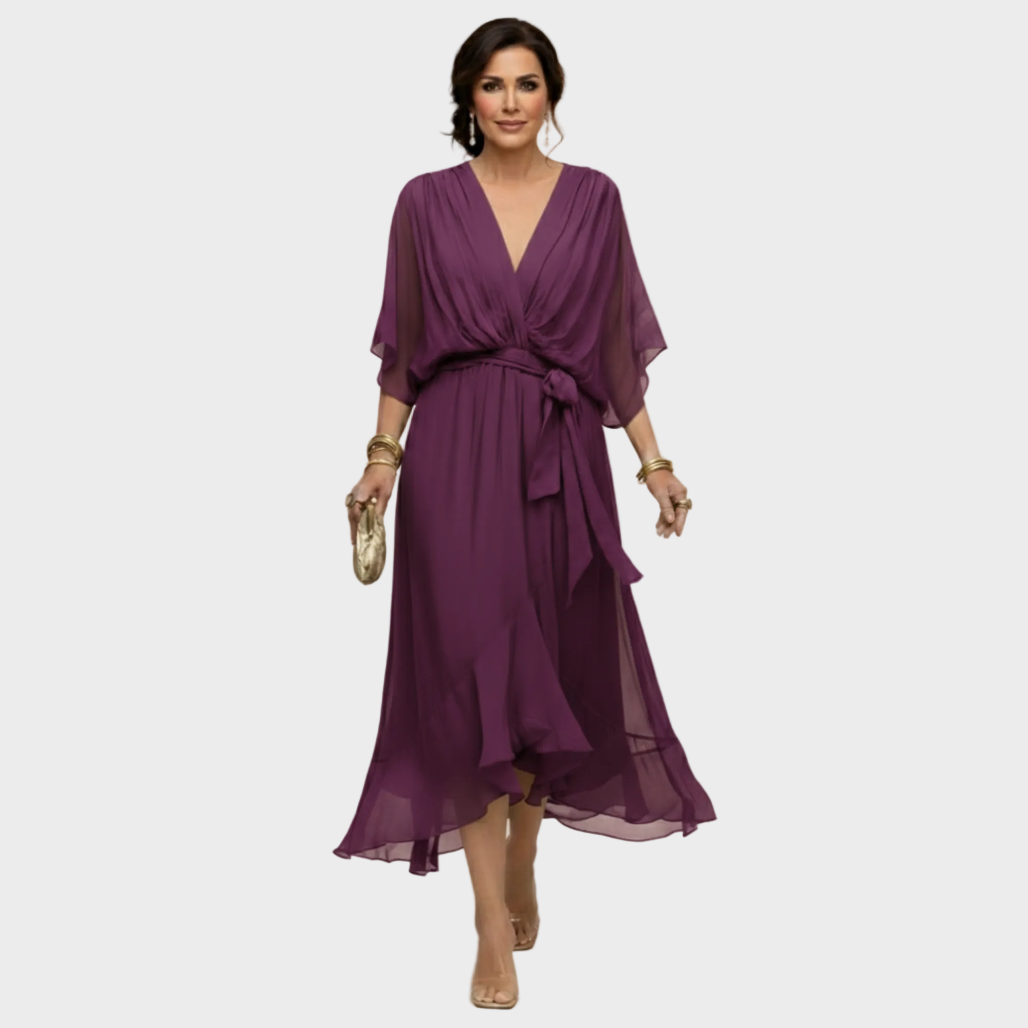 Monica Chiffonkleid mit V-Ausschnitt – Ansicht 09