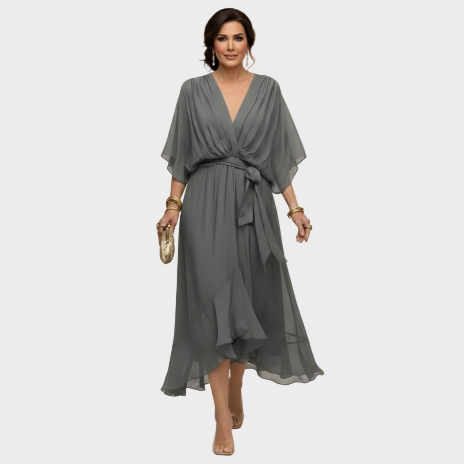 Monica Chiffonkleid mit V-Ausschnitt – Ansicht 10