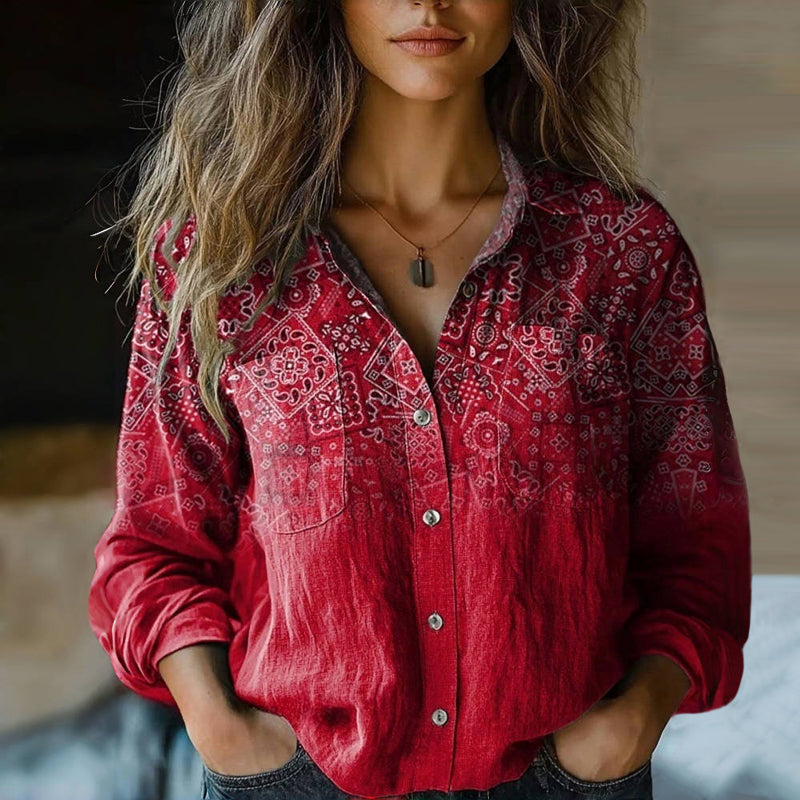 Boho-Bluse im Vintage-Stil – Rot, Vorderansicht