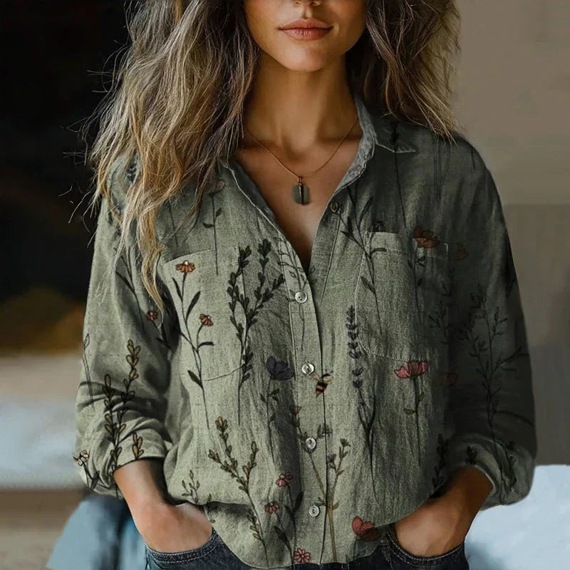 Boho-Bluse im Vintage-Stil – Grün, Detailansicht