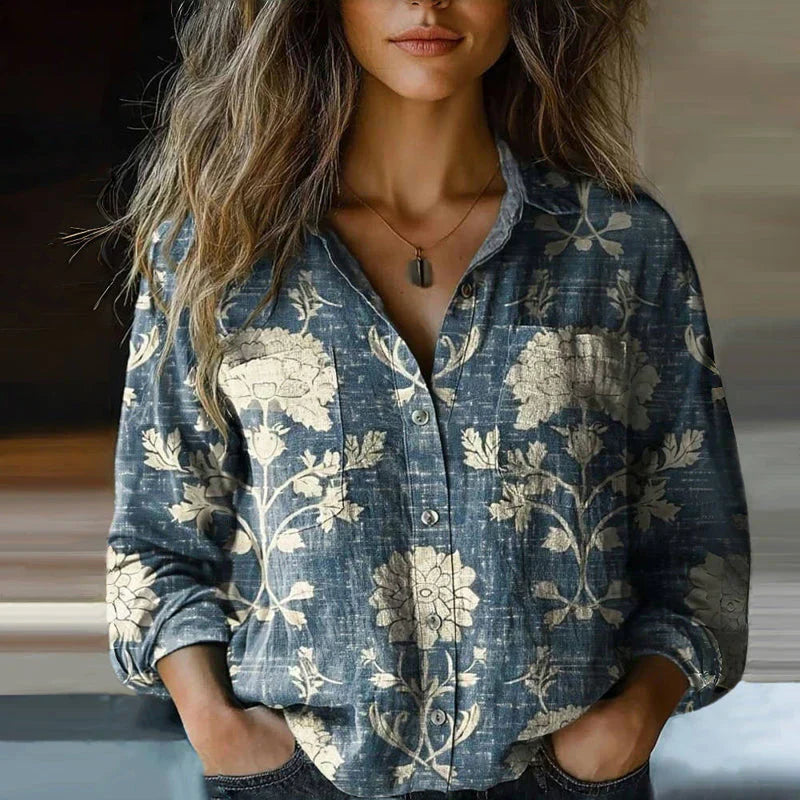 Boho-Bluse im Vintage-Stil – Blau, Detailansicht
