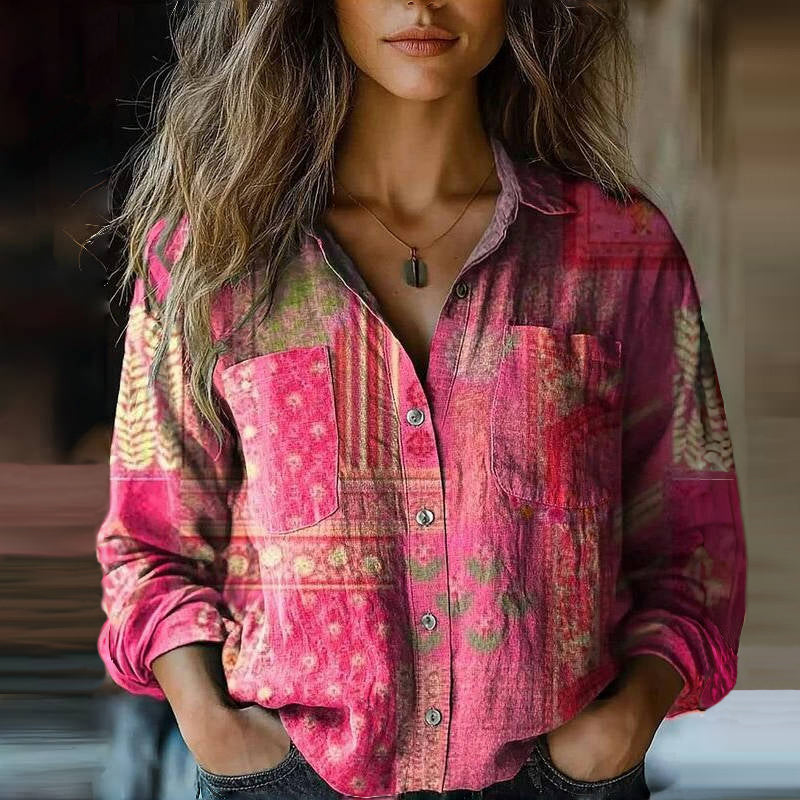 Boho-Bluse im Vintage-Stil – Pink, Detailansicht