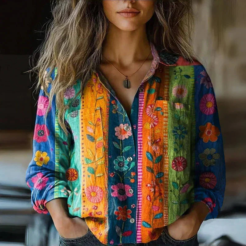 Boho-Bluse im Vintage-Stil – Mehrfarbig, Detailansicht